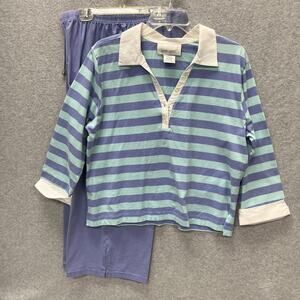 Sport Savvy Women's 2-Piece Set Striped Half Sleeve Top Pants Blue L